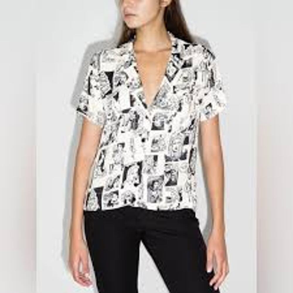 Reformation Cuba Comic Print Button-Up Shirt Size XS Oversized